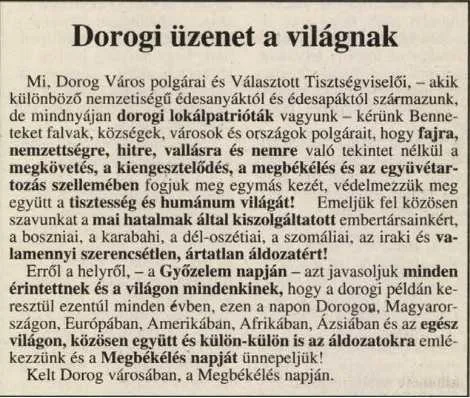 Dorogi üzenet a világnak, 1993